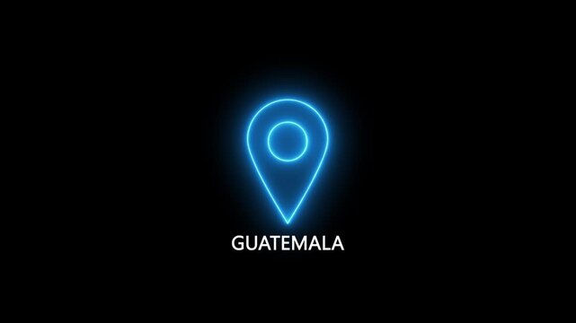 Neon blue location pin icon with the word GUATEMALA on a black background GUATEMALA  map marker