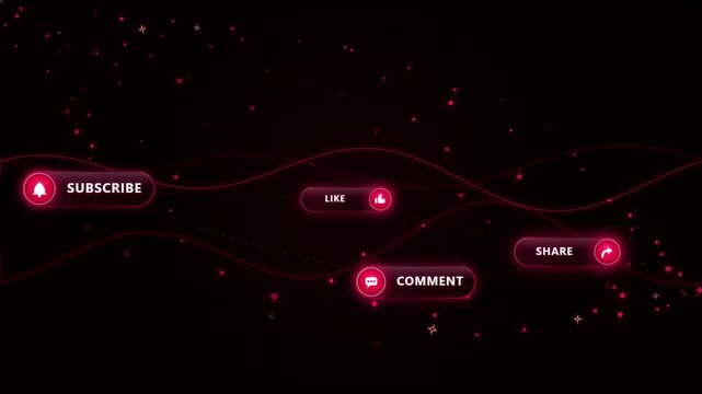 Neon Social Media Buttons Like Share Comment Subscribe Motion Graphics
