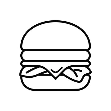 Minimalist handdrawn outline cheeseburger icon with bold fast-food vibe, concept for digital menu design, branding, and casual dining graphics