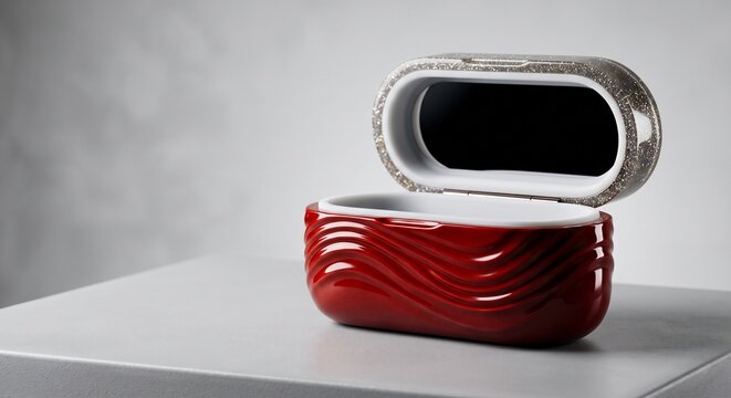 Red wavy case mirror open container studio product mock up commerce display template asset presentation design concept visual branding marketing tech layout vector corporate identity content.