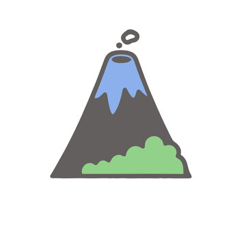 Cartoon volcano with smoke and vegetation