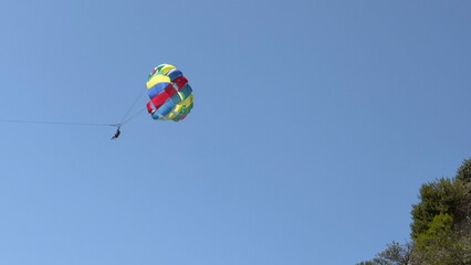 Parasailing over blue sky with copy space on a sunny summer day © Evgeniya