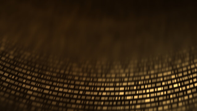 Blurred digital code data stream background with depth of field, amber technology