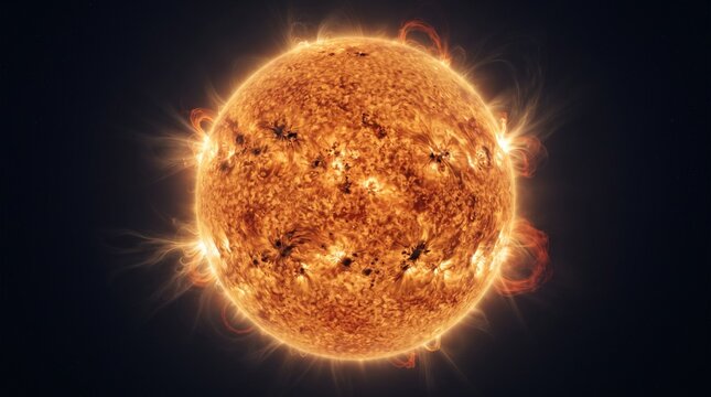 A stunning, high-definition image captures the immense power and fiery beauty of the sun, showcasing its glowing surface and solar flares
