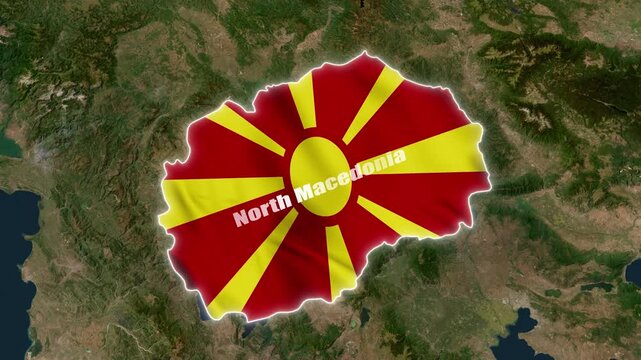 North Macedonia 3D Map 4K with Political and Geographic Borders with National Flag