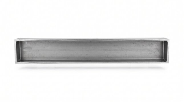 A metallic rectangular prism with a hollow interior, presented in a studio setting against a white background