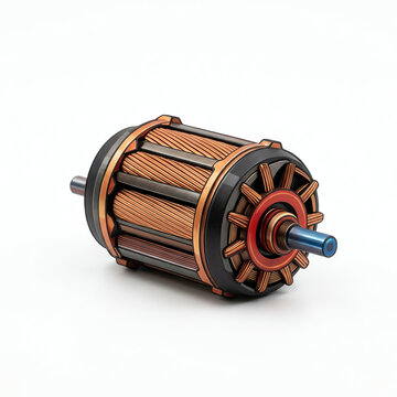 Electric motor rotor, industrial mechanical component, 3D illustration
