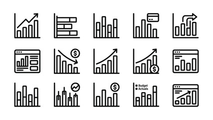 Obraz premium Set of business and financial bar chart icons in a clean black and white line art style