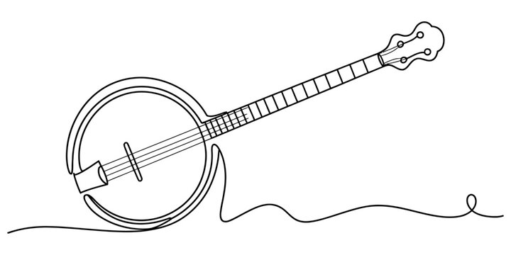 Continuous single line drawing of a banjo musical instrument isolated on a white background Vector, illustration