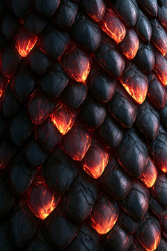 Mythical Dragon Scale Fantasy Background with Glowing Lava beneath Black Armor for Fantasy Poster Design