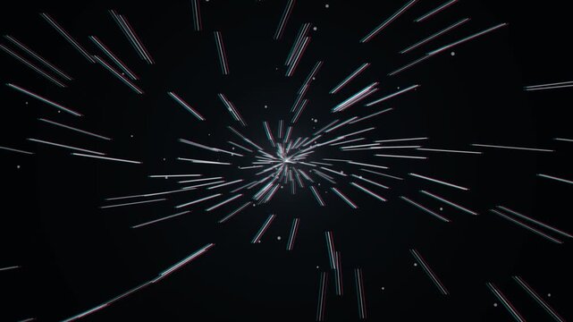 Futuristic retro sci-fi hyperspace star warp jump with colorful anaglyph glitch effect