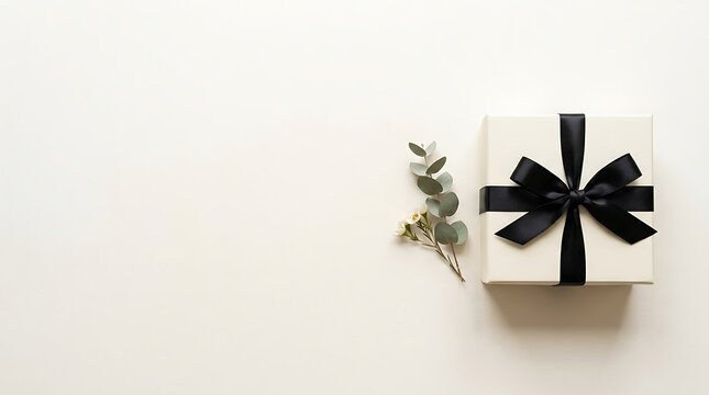 An elegantly presented gift box with a luxurious black ribbon suggesting celebration special occasions and the anticipation of a delightful surprise within its pristine packaging
