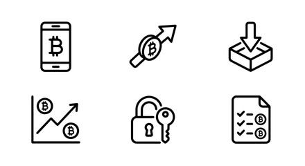 Fototapeta premium Bitcoin Crypto Icons, Digital Currency Symbols, Blockchain Technology Graphics, Finance Icons Set