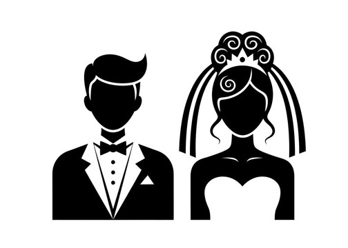 Minimalist Black and White Silhouette of a Bride and Groom