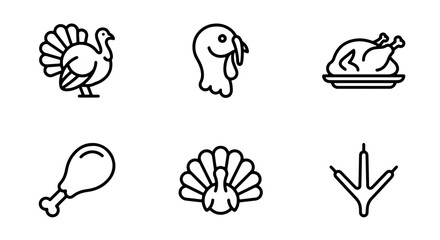 Fototapeta premium Turkey Icons, Thanksgiving Food Graphics, Poultry Vector Set, Farm Animal Illustrations