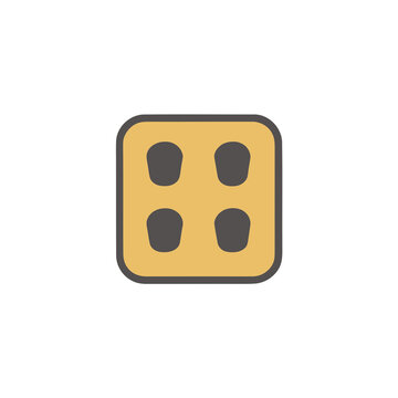 Yellow die face with four dots isolated