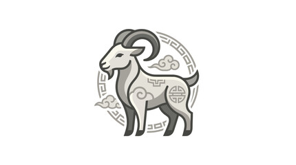 Fototapeta premium Stylized Chinese zodiac ram icon in traditional style