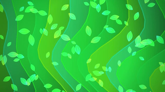 Green Leaf Pattern Background with Falling Leaves and Wavy Lines for Eco Friendly Design Concept