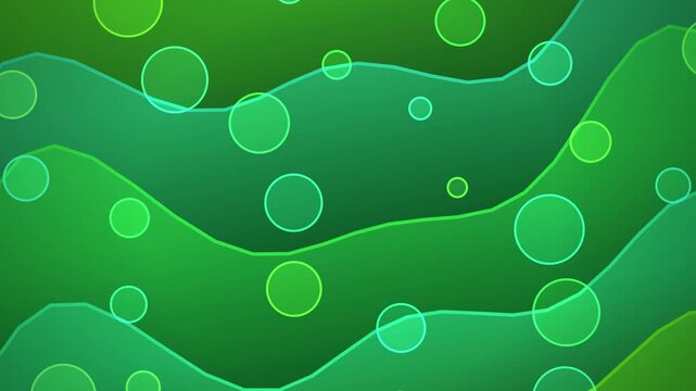Abstract Green Wave Background with Floating Circles for Digital Design and Technology Presentations