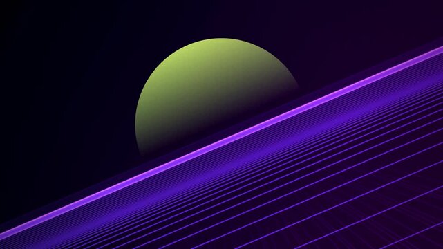 Futuristic Ringed Planet with Glowing Purple Rings in Deep Space Background for Science Fiction and Technology Design Concepts