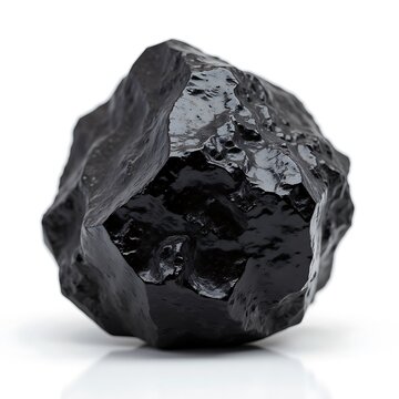 Rough black obsidian stone with glossy volcanic glass texture