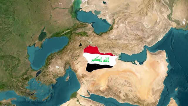 Iraq map animated motion footage zooming over middle eastern landscape