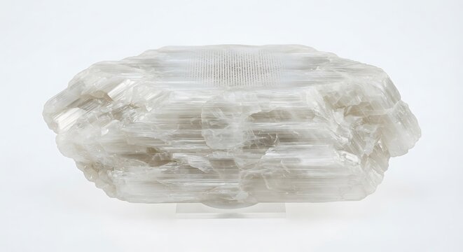 Natural white selenite mineral specimen isolated on white