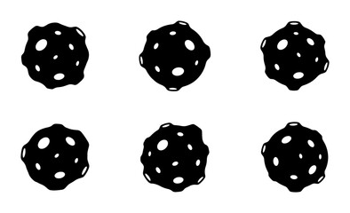 Six Black Asteroids, Space Rocks, Meteorites, Cosmic Objects, Celestial Bodies, Space Exploration Icons © Tariqul