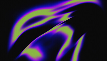 Naklejka premium Abstract digital art with vibrant neon green and purple fluid gradients on a dark grainy background