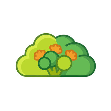 Stylized Broccoli with Orange Flowers Isolated
