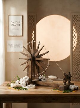 Traditional charkha setup for gandhi jayanti celebration.