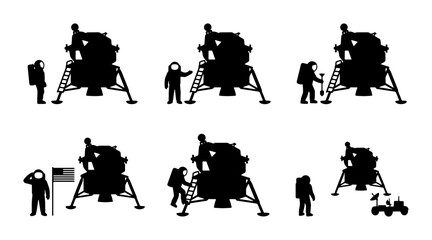 Astronauts and Lunar Lander Icons, Space Exploration Set, Science and Discovery Vector Graphics © Ayush
