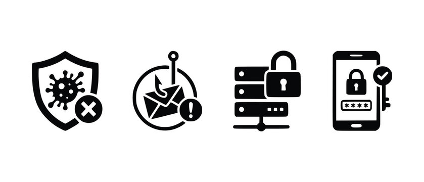 Cybersecurity Vector Icon Set, Network Security, Data Protection, Privacy, VPN, Firewall and Secure Digital Technology Icons