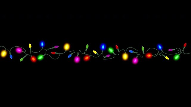 Twinkling Christmas lights overlay, multi-colored garland. Seamless loop. Alpha channel included.