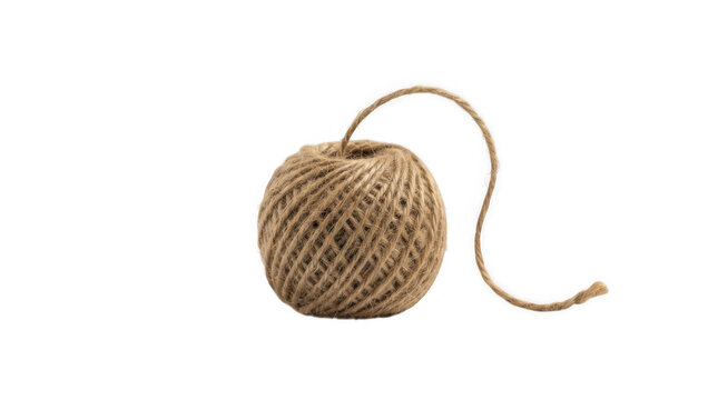 Ball of natural brown jute twine rope isolated on transparent background