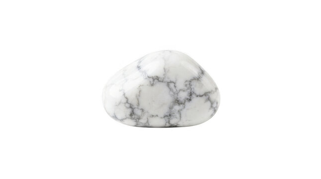 Polished white howlite gemstone with grey marble veins isolated on transparent background