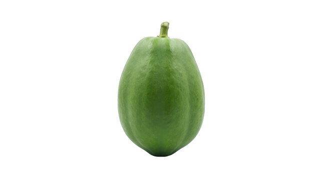 A single fresh green raw papaya fruit isolated on transparent background