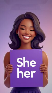Non-binary person holds poster with new pronouns She Her, reflect gender identity AI Generative
