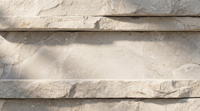 Stacked natural light beige stone tiles forming a wall pattern with stone texture building material, rough texture stone facade cladding
