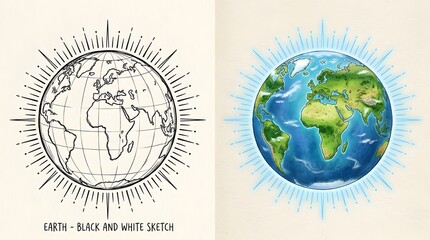 Obraz premium Black and White Versus Color Earth Illustration