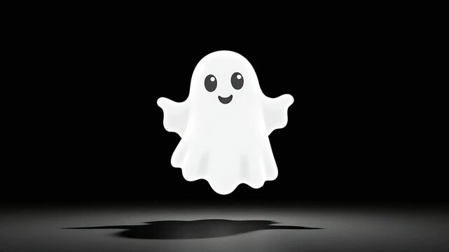 3D Halloween ghost character floating on a dark background 4K Animated