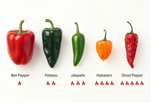 Chili pepper heat scale guide from mild to hot