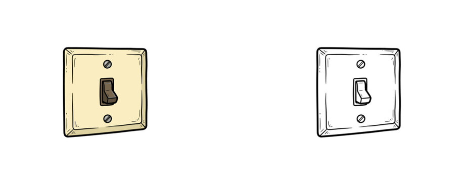 Wall toggle light switch vector illustrations flat color and black line style isolated on white background for electrical home automation equipment concepts