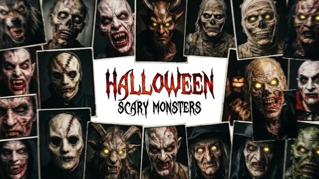 A collection of various scary monster faces for seasonal events