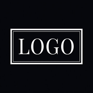 Minimalist white LOGO text in a double lined rectangular frame, presenting a clean branding concept on a black background
