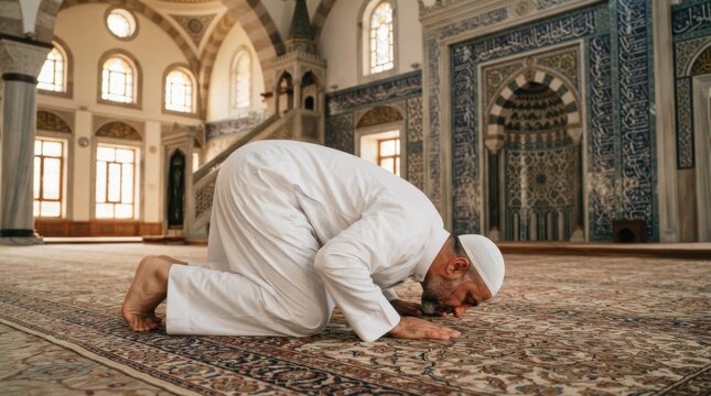 Muslim man praying in a mosque