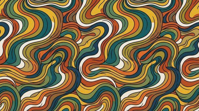 Retro psychedelic wavy seamless pattern with warm and cool colors