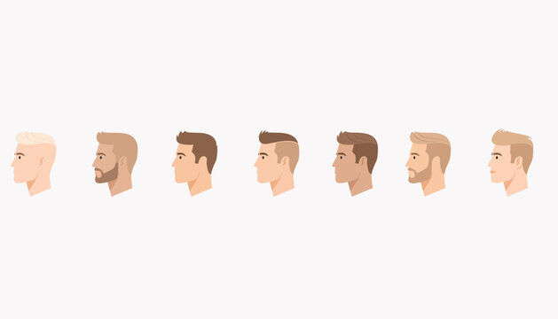 Side profile illustrations of men with different hairstyles and beards