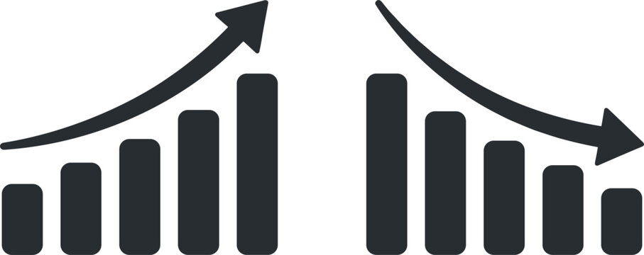 Financial chart icon set business graph with upward and downward trend arrows flat vector illustration