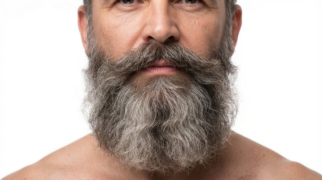 Close-up portrait of a mature man with a thick grey beard and mustache